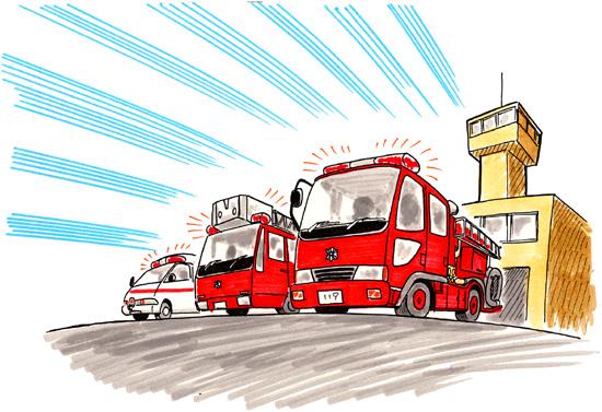 出動する消防車両のイラスト