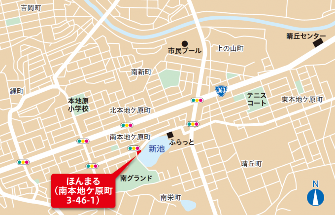 ほんまる近郊の地図