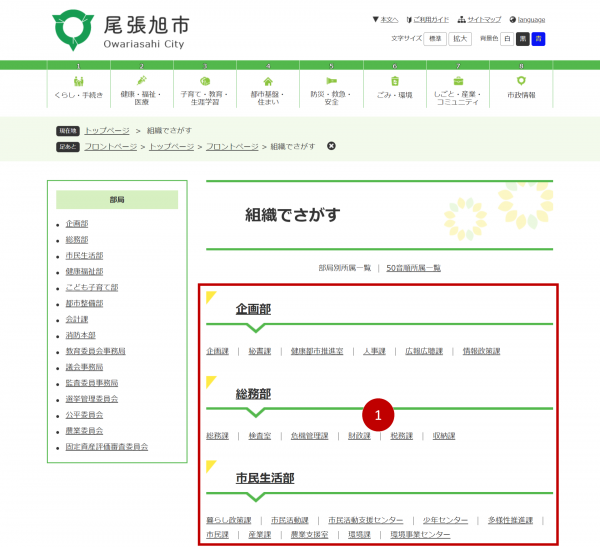 組織一覧ページの画像