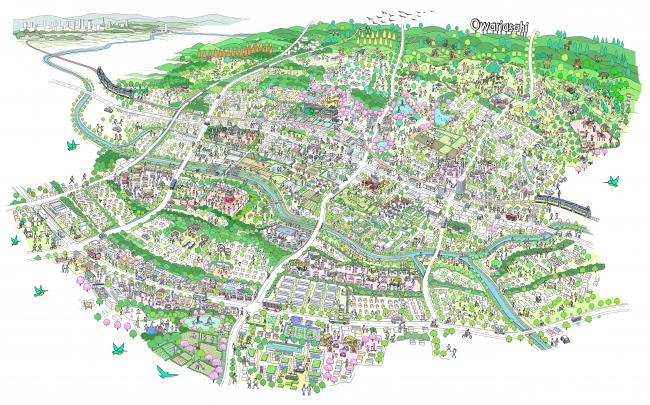 尾張旭市将来都市構想全体イメージ鳥瞰パース